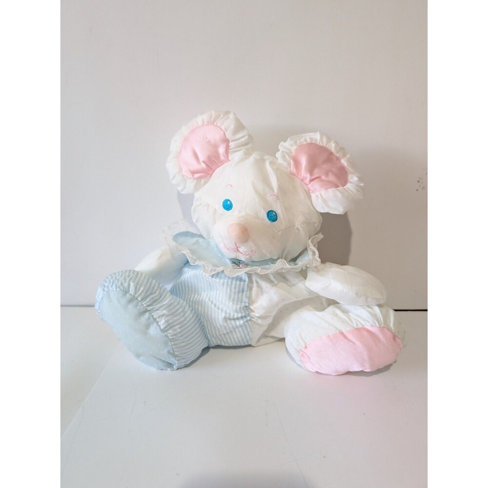 Vintage Fisher Price Puffalump #1357 Baby Mouse Pastel Blue Bib Rattle 1988 - Picture 2 of 11